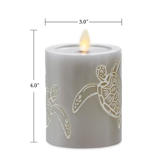 slide 2 of 3, Luminara Moving Flame Grey Turtle Real-Flame Effect Pillar Candle, 4.5 in