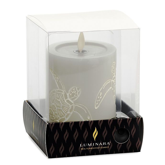 slide 3 of 3, Luminara Moving Flame Grey Turtle Real-Flame Effect Pillar Candle, 4.5 in