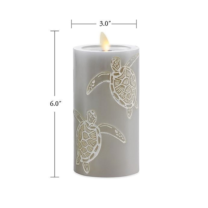 slide 2 of 3, Luminara Moving Flame Grey Turtle Real-Flame Effect Pillar Candle, 6.5 in