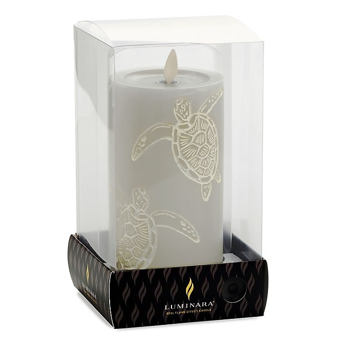 slide 3 of 3, Luminara Moving Flame Grey Turtle Real-Flame Effect Pillar Candle, 6.5 in