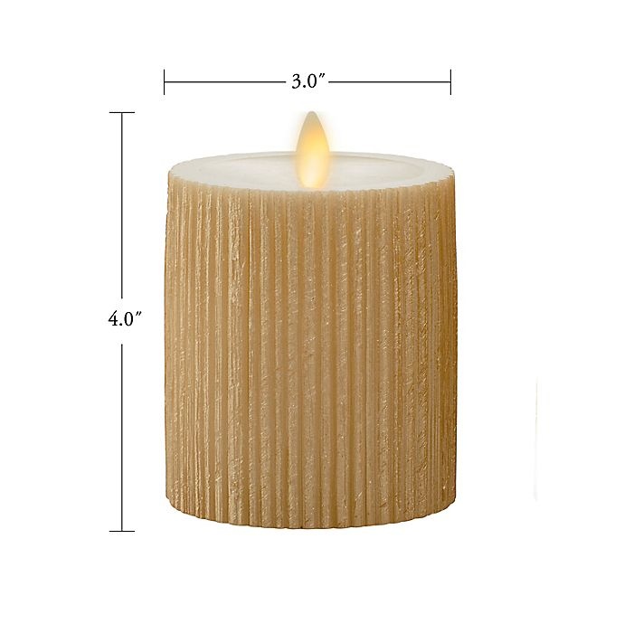 slide 2 of 3, Luminara Moving Flame Gold Ribbed Real-Flame Effect Pillar Candle, 4.5 in