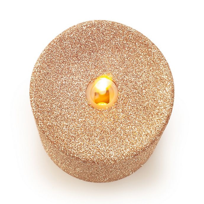 slide 6 of 6, Luminara Gold Glitter Real-Flame Effect Pillar Candle, 4 in