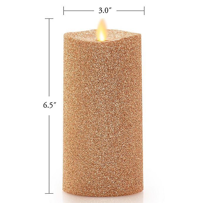 slide 3 of 6, Luminara Glitter Real-Flame Effect Pillar Candle - Gold, 6 in