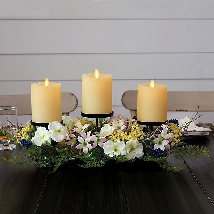 slide 2 of 5, Luminara Spring Centerpiece with Three LED Pillar Candles, 4 in