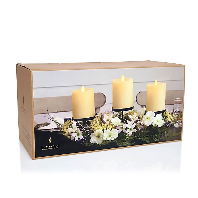 slide 4 of 5, Luminara Spring Centerpiece with Three LED Pillar Candles, 4 in