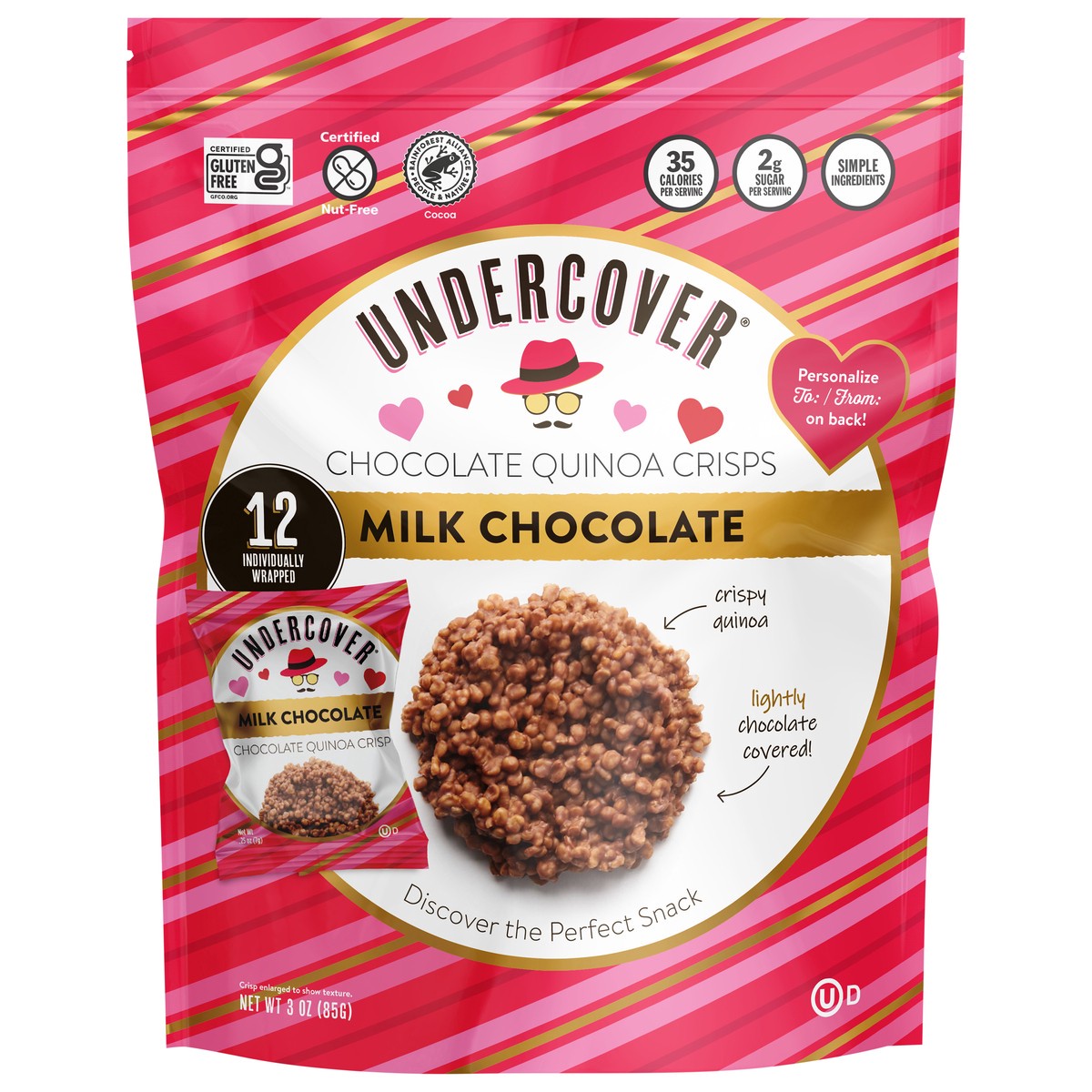 slide 7 of 8, Undercover Valentine's Milk Chocolate, 12-Packs of Individually Wrapped Crisps (.25oz Each), 12 ct
