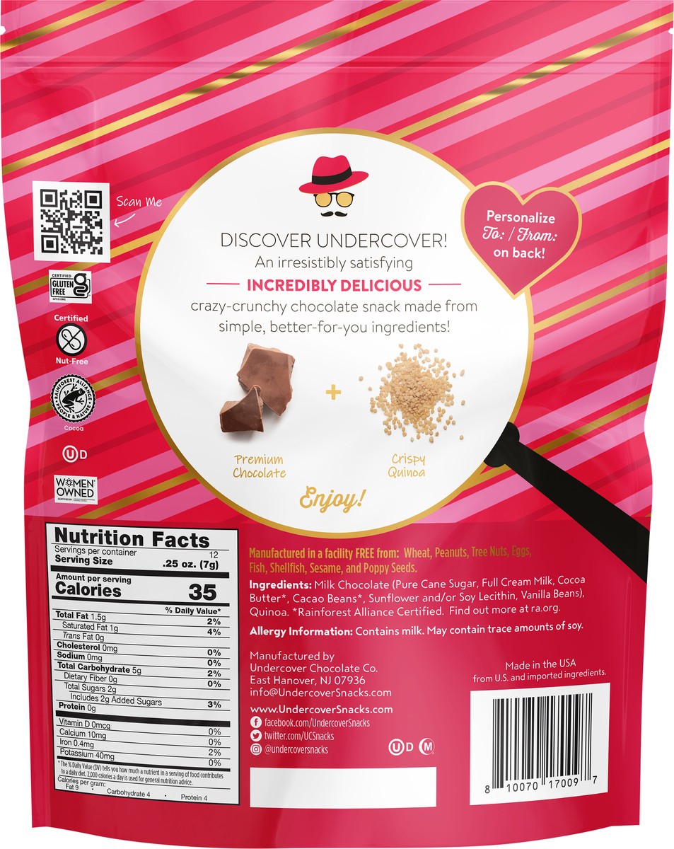 slide 3 of 8, Undercover Valentine's Milk Chocolate, 12-Packs of Individually Wrapped Crisps (.25oz Each), 12 ct