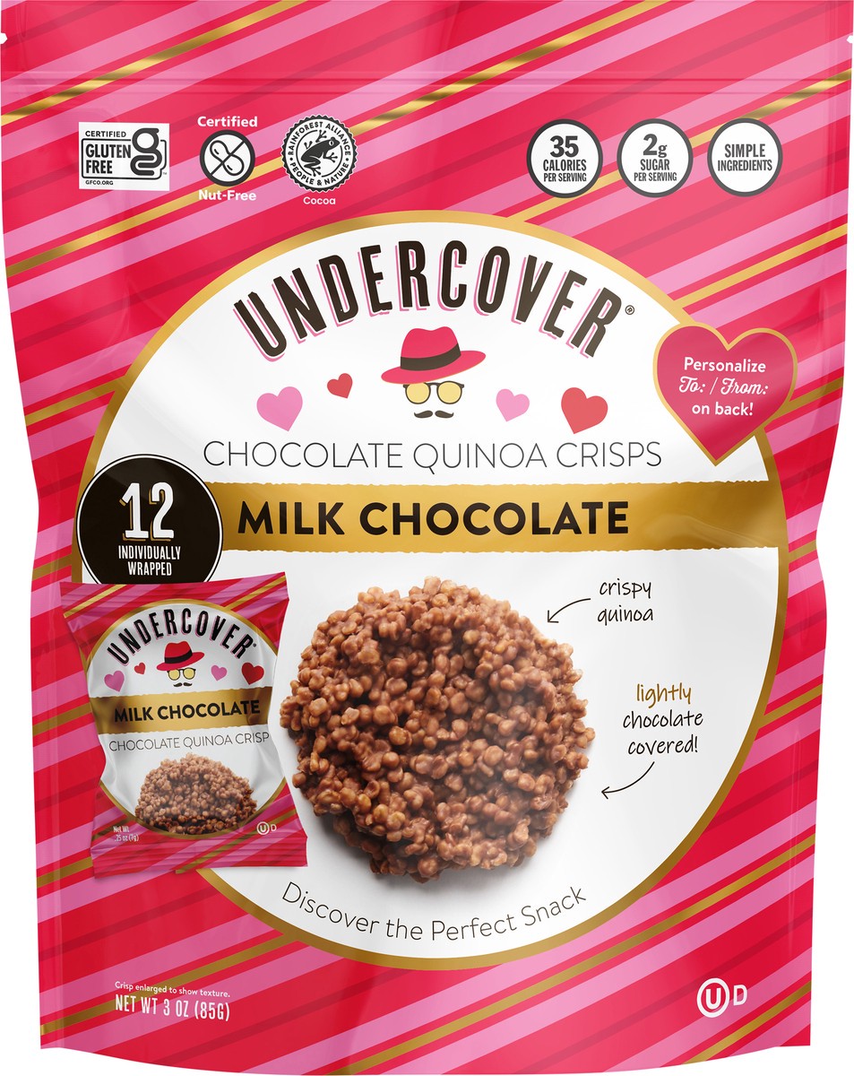 slide 5 of 8, Undercover Valentine's Milk Chocolate, 12-Packs of Individually Wrapped Crisps (.25oz Each), 12 ct
