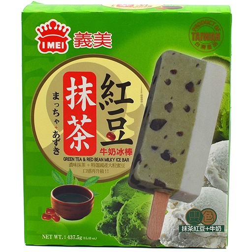 slide 1 of 1, I Mei Green Tea & Red Bean Milk Ice Bar, 15.43 oz