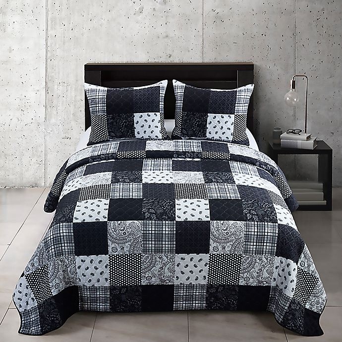 slide 1 of 9, Donna Sharp London Reversible Queen Quilt Set - Black, 3 ct