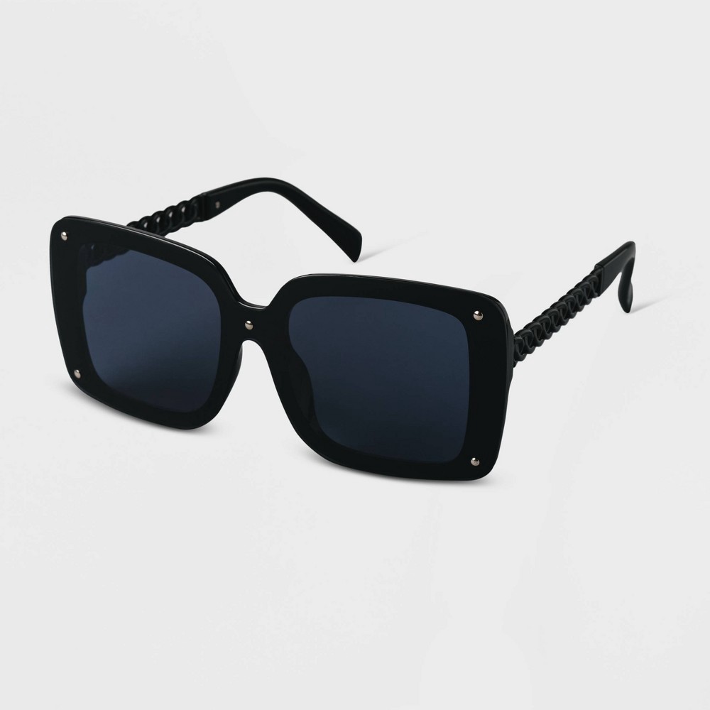 slide 2 of 2, Women's Plastic Square Studded Sunglasses - A New Day Black, 1 ct