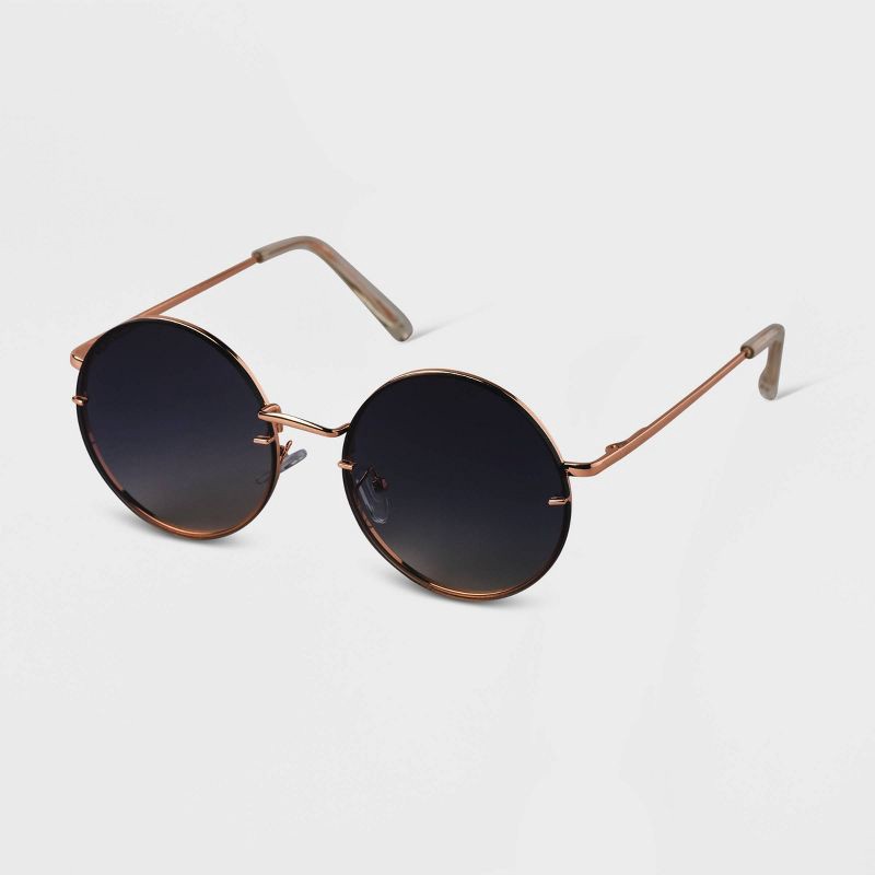 slide 2 of 2, Women's Oversized Metal Round Sunglasses - A New Day™ Gold: UV Protection, Medium Fit, 1 ct