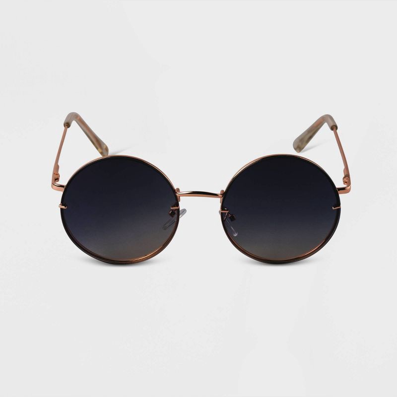 slide 1 of 2, Women's Oversized Metal Round Sunglasses - A New Day™ Gold: UV Protection, Medium Fit, 1 ct