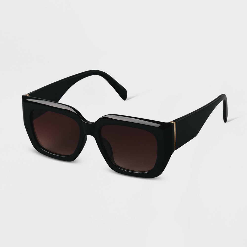 slide 2 of 2, Women's Plastic Angular Square Sunglasses - A New Day Black, 1 ct