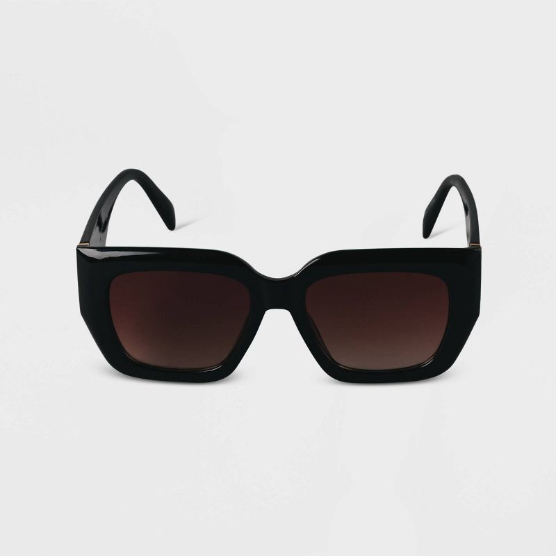 slide 1 of 2, Women's Plastic Angular Square Sunglasses - A New Day™ Black: UV Protection, Recycled Material, 1 ct