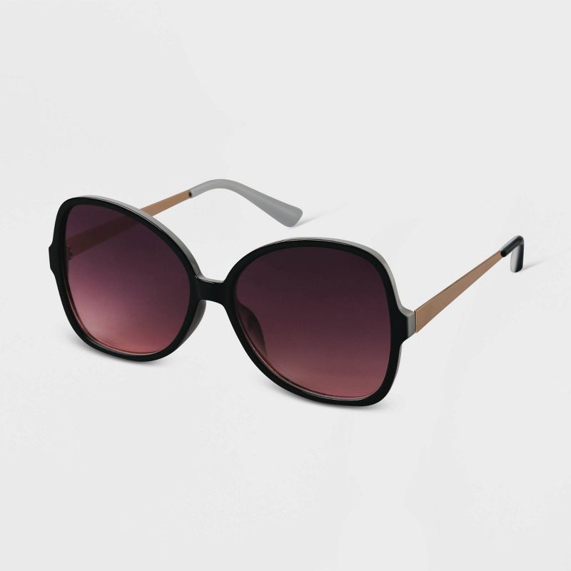 slide 2 of 2, Women's Oversized Angular Butterfly Sunglasses - A New Day™ Black, 1 ct