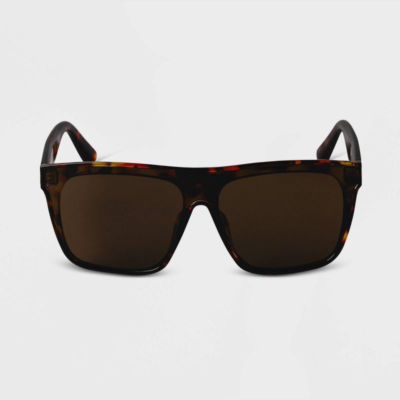 slide 1 of 2, Women's Tortoise Shell Plastic Shield Sunglasses - A New Day™ Brown, 1 ct