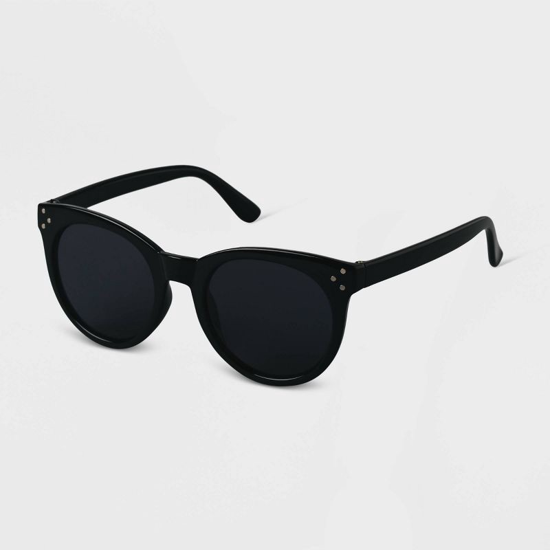 slide 2 of 2, Women's Plastic Round Sunglasses - A New Day™ Black, 1 ct