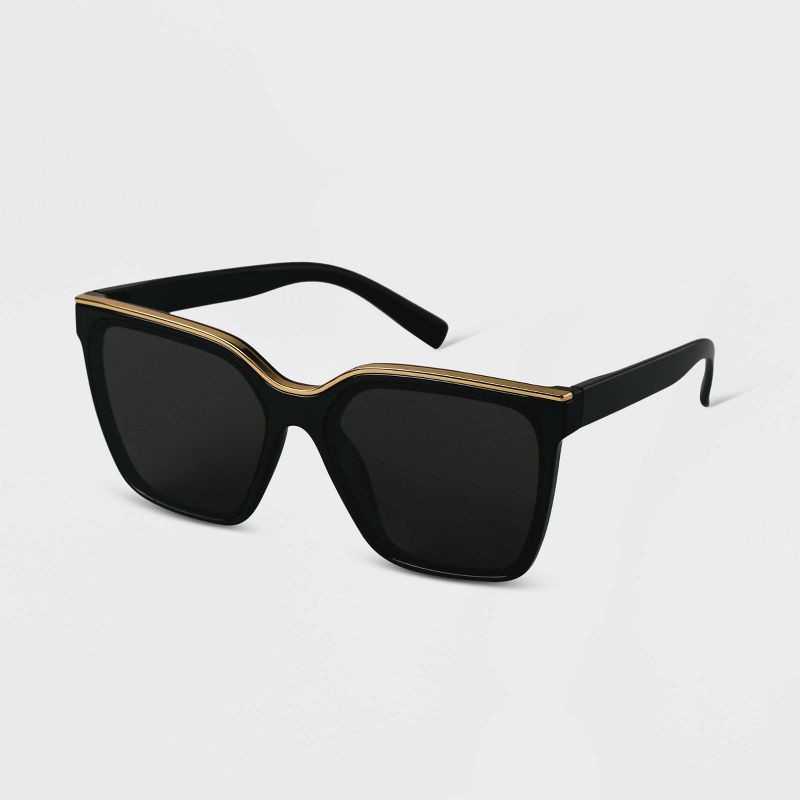 slide 2 of 2, Women's Plastic Square Sunglasses - A New Day™ Black: Maximum UV Protection, Medium Fit, Recycled Material, 1 ct