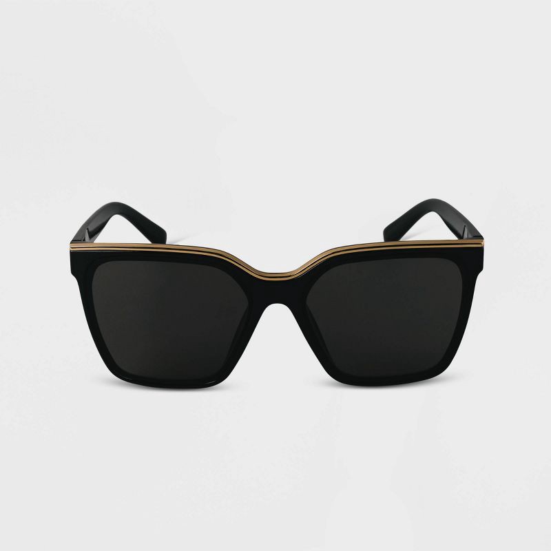 slide 1 of 2, Women's Plastic Square Sunglasses - A New Day™ Black: Maximum UV Protection, Medium Fit, Recycled Material, 1 ct