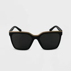 Women's Plastic Square Sunglasses - A New Day™ Black: Maximum UV Protection, Medium Fit, Recycled Material