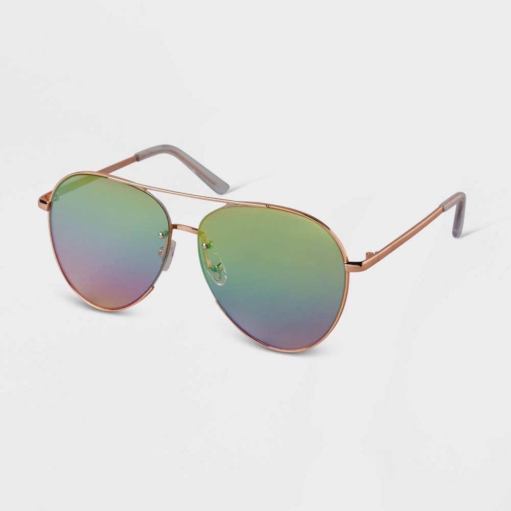 slide 2 of 2, Women's Mirrored Aviator Sunglasses - A New Day Rose Gold, 1 ct