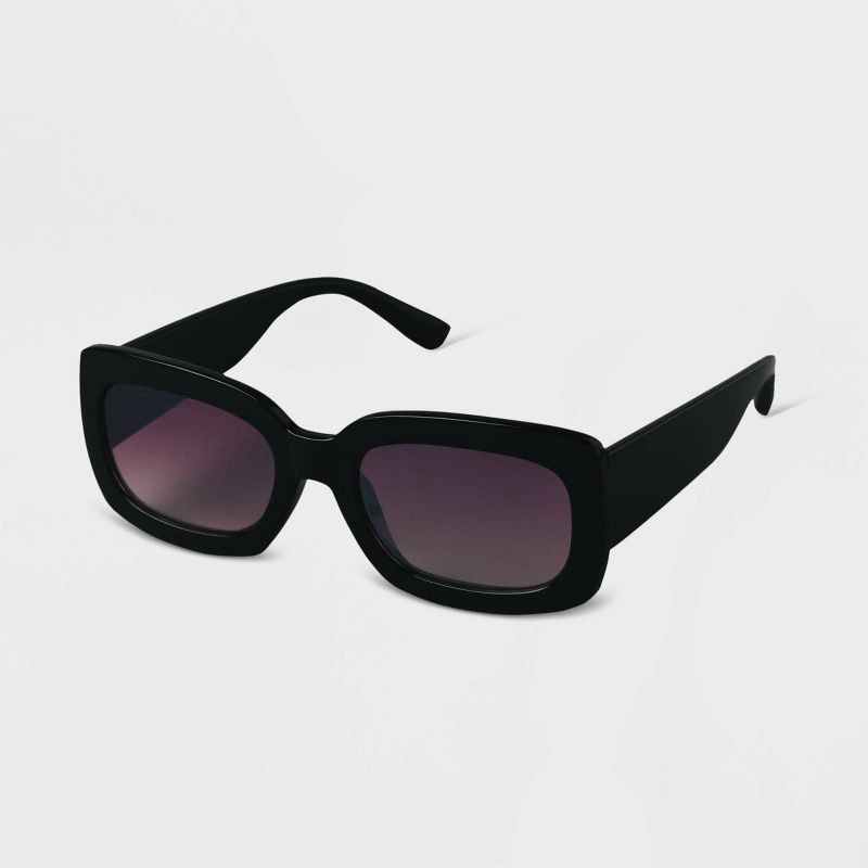 slide 2 of 2, Women's Plastic Rectangle Sunglasses Black - A New Day™: UV Protection, Medium Fit, Recycled Frame, 1 ct