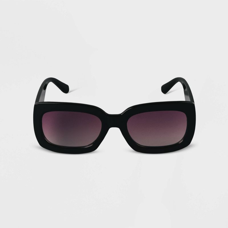 slide 1 of 2, Women's Plastic Rectangle Sunglasses Black - A New Day™: UV Protection, Medium Fit, Recycled Frame, 1 ct