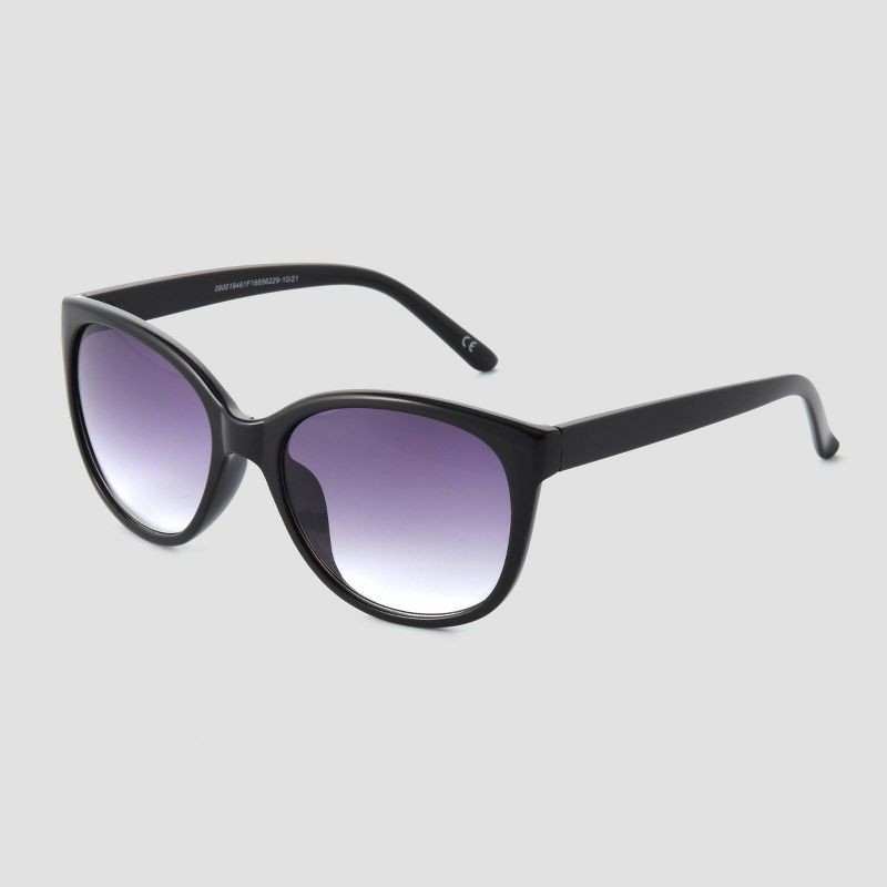 slide 2 of 2, Women's Glossy Plastic Cateye Sunglasses - Universal Thread™ Black: Scratch-Resistant, UV Protection, 1 ct