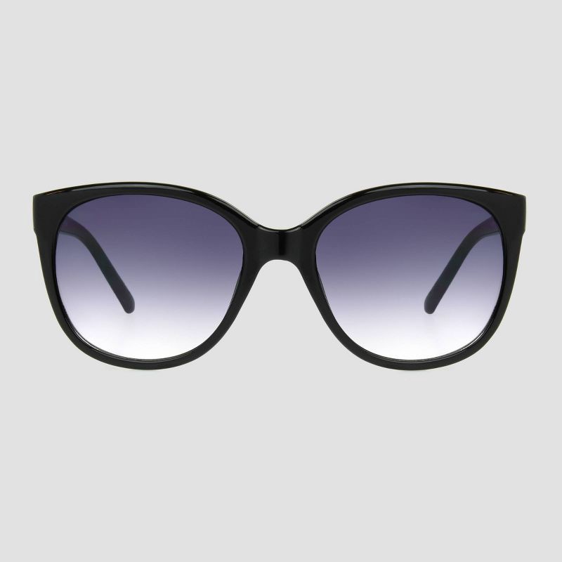 slide 1 of 2, Women's Glossy Plastic Cateye Sunglasses - Universal Thread™ Black: Scratch-Resistant, UV Protection, 1 ct