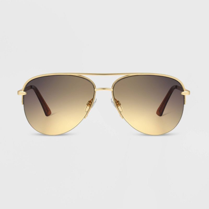 slide 2 of 2, Women's Aviator Sunglasses - Universal Thread™ Gold: Scratch-Resistant, UV Protection, Semi-Rimless, Medium Fit, 1 ct