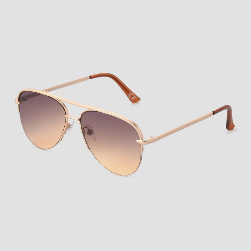slide 1 of 2, Women's Aviator Sunglasses - Universal Thread™ Gold: Scratch-Resistant, UV Protection, Semi-Rimless, Medium Fit, 1 ct