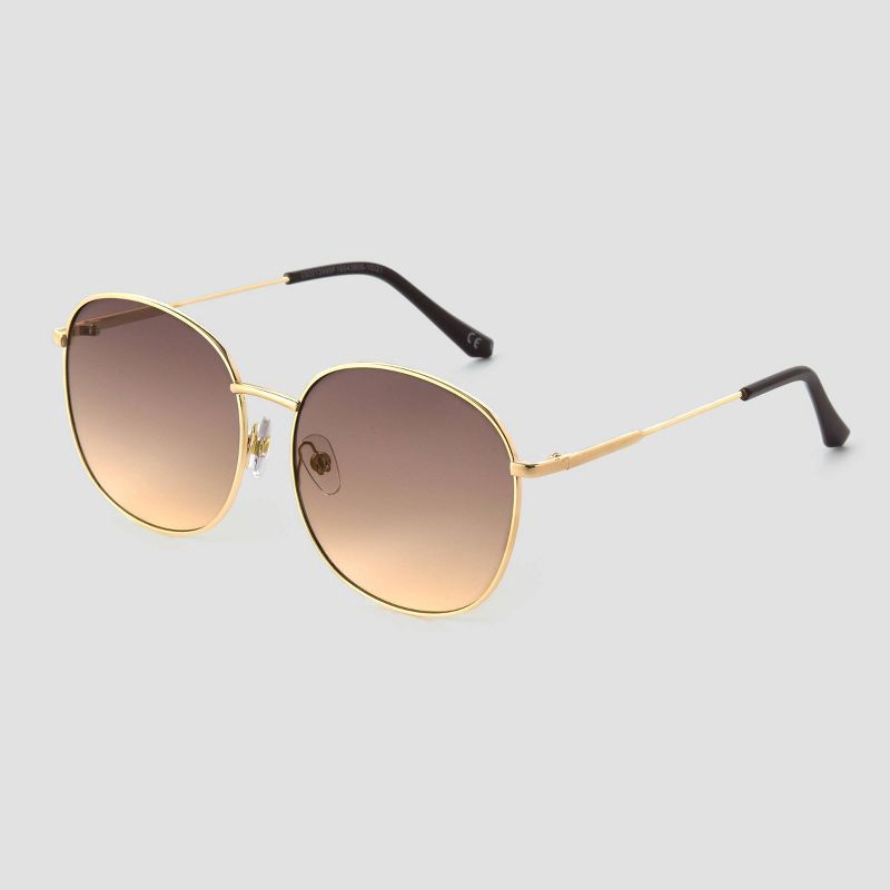 slide 2 of 2, Women's Oversized Metal Round Sunglasses - Universal Thread™ Gold: Scratch-Resistant, UV Protection, 1 ct