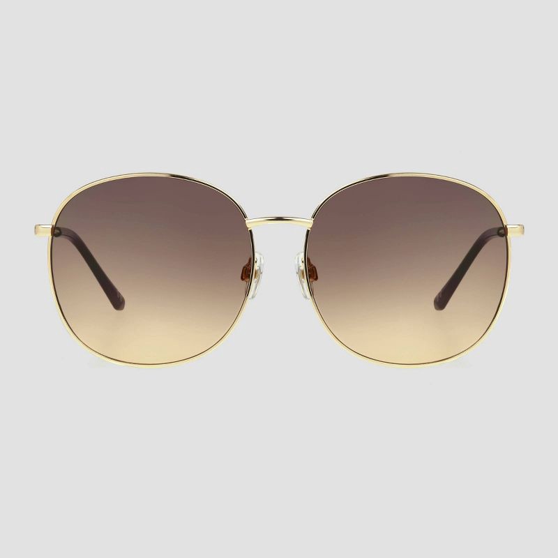 slide 1 of 2, Women's Oversized Metal Round Sunglasses - Universal Thread™ Gold: Scratch-Resistant, UV Protection, 1 ct