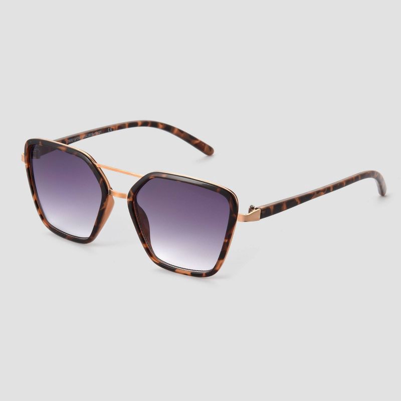 slide 2 of 2, Women's Tortoise Shell Print Plastic Aviator Sunglasses - Universal Thread™ Gold, 1 ct