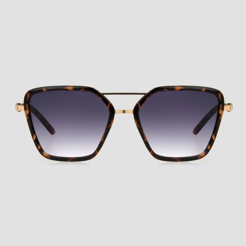 slide 1 of 2, Women's Tortoise Shell Print Plastic Aviator Sunglasses - Universal Thread™ Gold, 1 ct