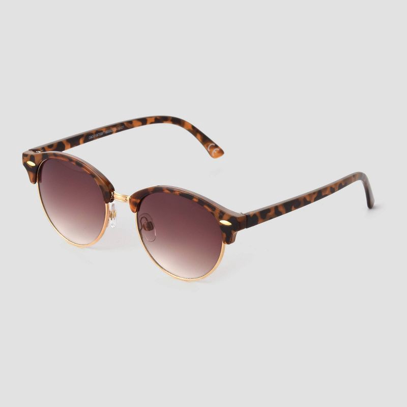 slide 2 of 2, Women's Tortoise Shell Print Round Retro Metal Sunglasses - Universal Thread™ Gold, 1 ct