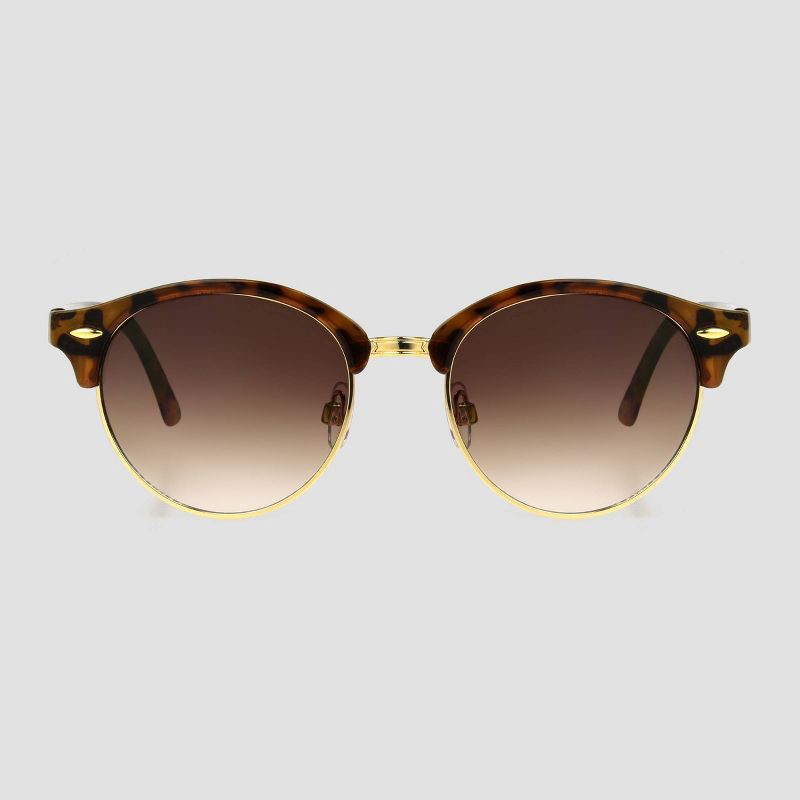 slide 1 of 2, Women's Tortoise Shell Print Round Retro Metal Sunglasses - Universal Thread™ Gold, 1 ct