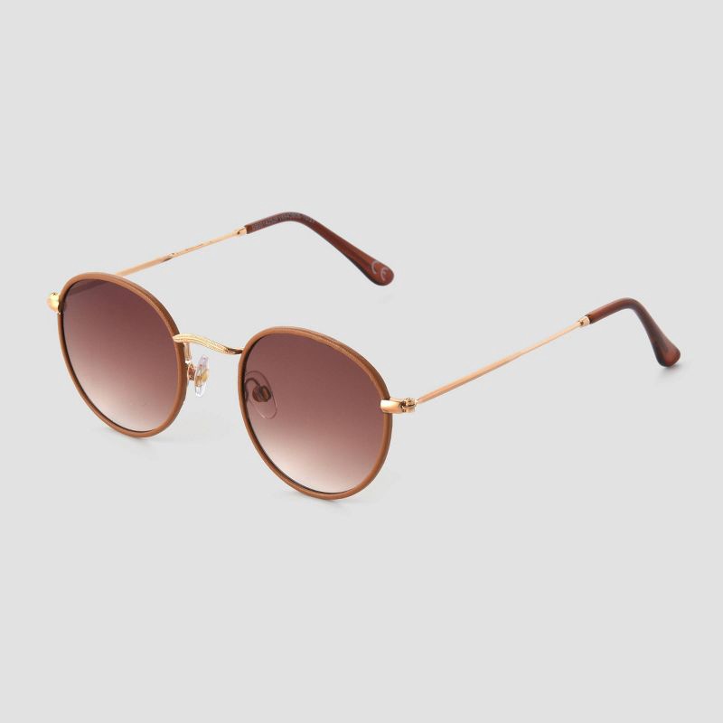 slide 2 of 2, Women's Vegan Leather Wrapped Round Sunglasses - Universal Thread™ Caramel/Gold, 1 ct