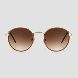 Women's Vegan Leather Wrapped Round Sunglasses - Universal Thread™ Caramel/Gold: Scratch-Resistant, UV Protection