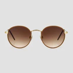 Women's Vegan Leather Wrapped Round Sunglasses - Universal Thread™ Caramel/Gold: Scratch-Resistant, UV Protection
