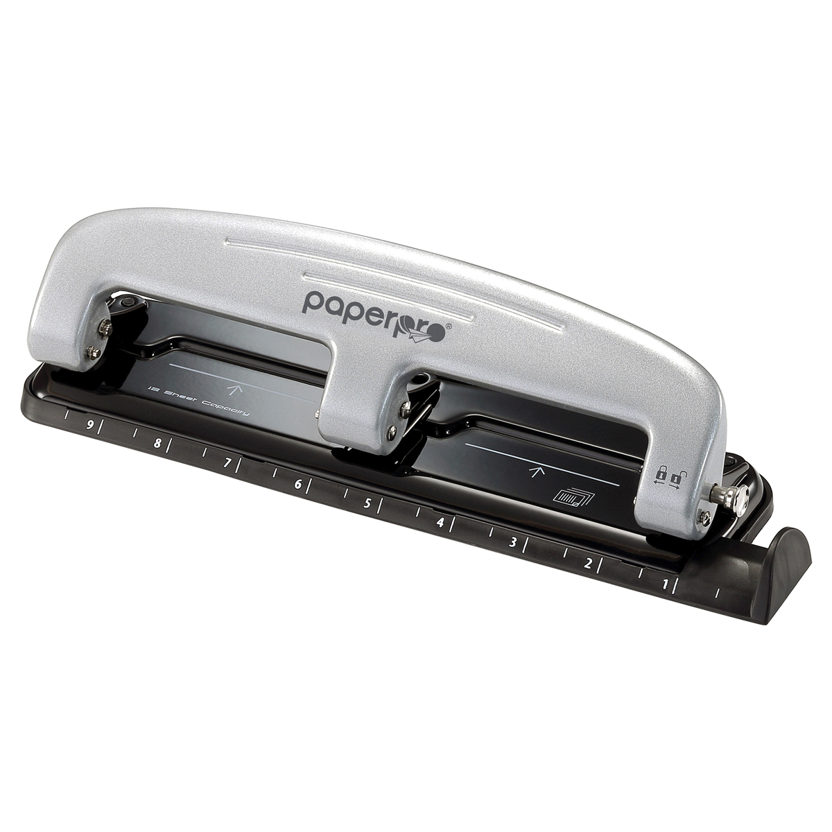 slide 2 of 6, PaperPro Three-Hole Punch Black/Silver, 1 ct