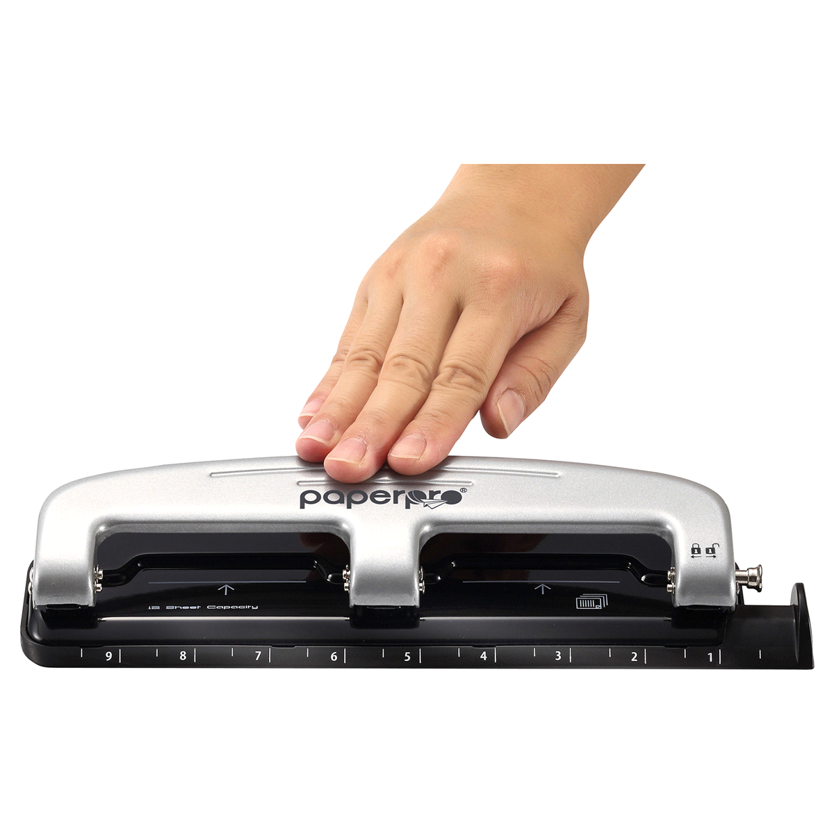 slide 4 of 6, PaperPro Three-Hole Punch Black/Silver, 1 ct