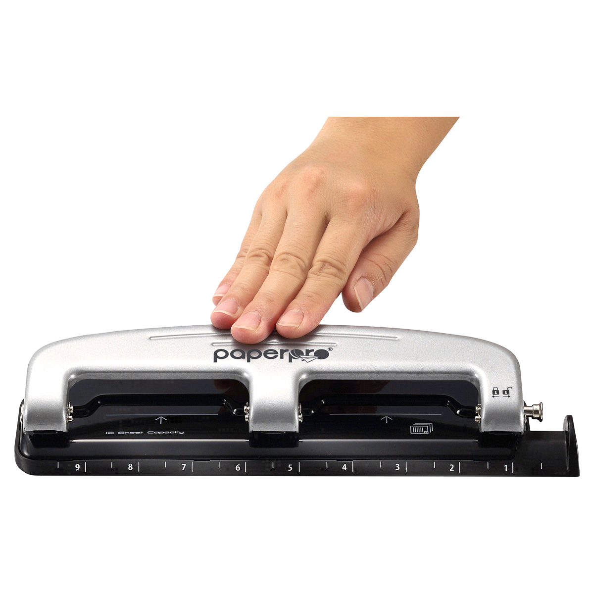 slide 6 of 6, PaperPro Three-Hole Punch Black/Silver, 1 ct