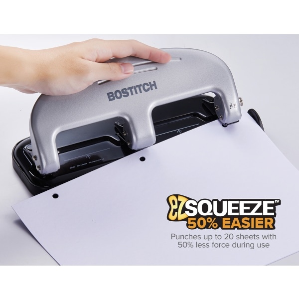 slide 6 of 10, BOSTITCH Ez Squeeze 3-Hole Punch, Black/Silver, 1 ct