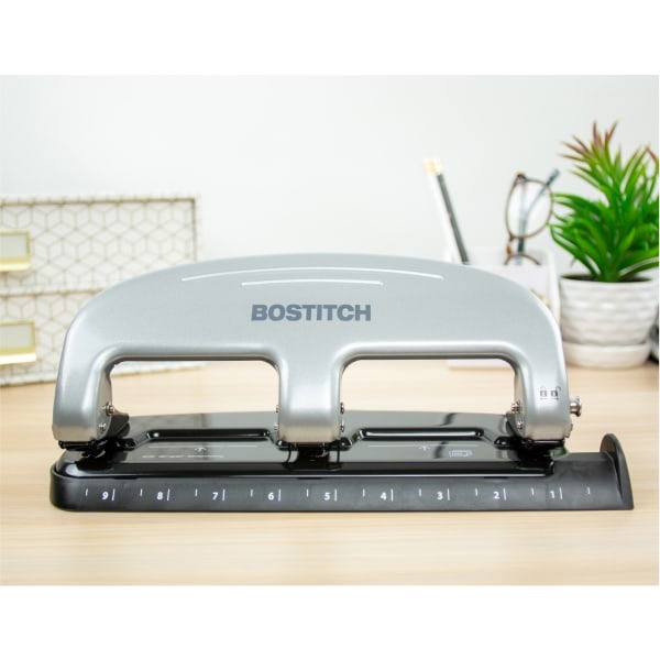 slide 8 of 10, BOSTITCH Ez Squeeze 3-Hole Punch, Black/Silver, 1 ct