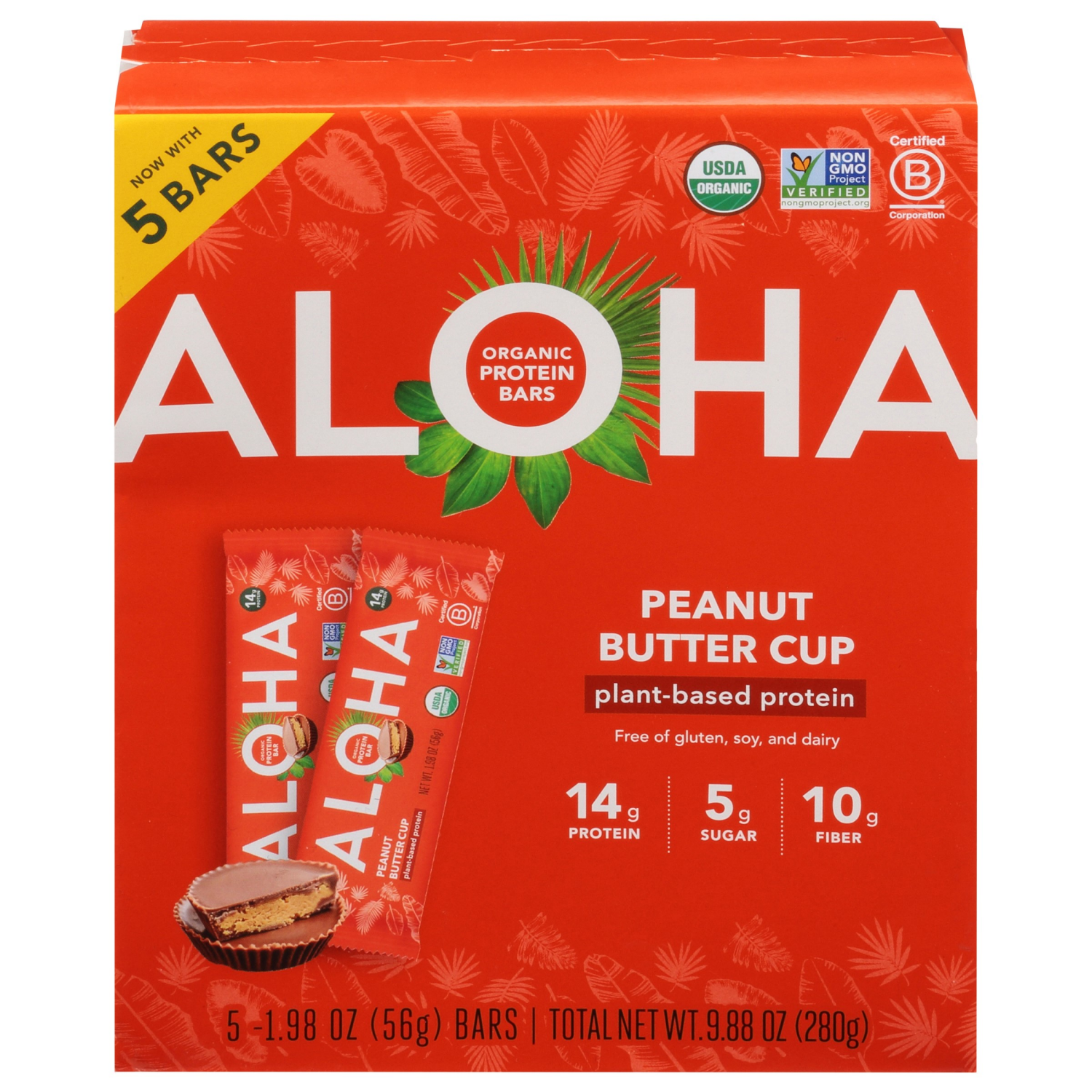 slide 1 of 7, Aloha Organic Protein Bars Peanut Butter Cup - 5 ct; 1.98 oz, 5 ct; 1.98 oz