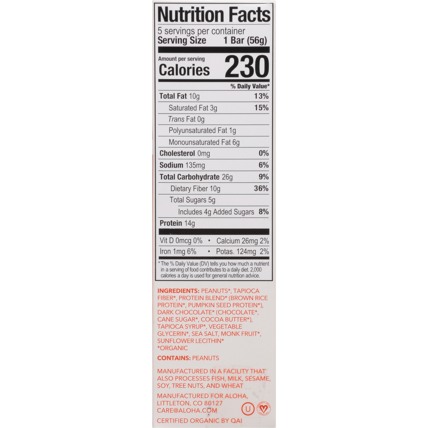 slide 5 of 7, Aloha Organic Protein Bars Peanut Butter Cup - 5 ct; 1.98 oz, 5 ct; 1.98 oz