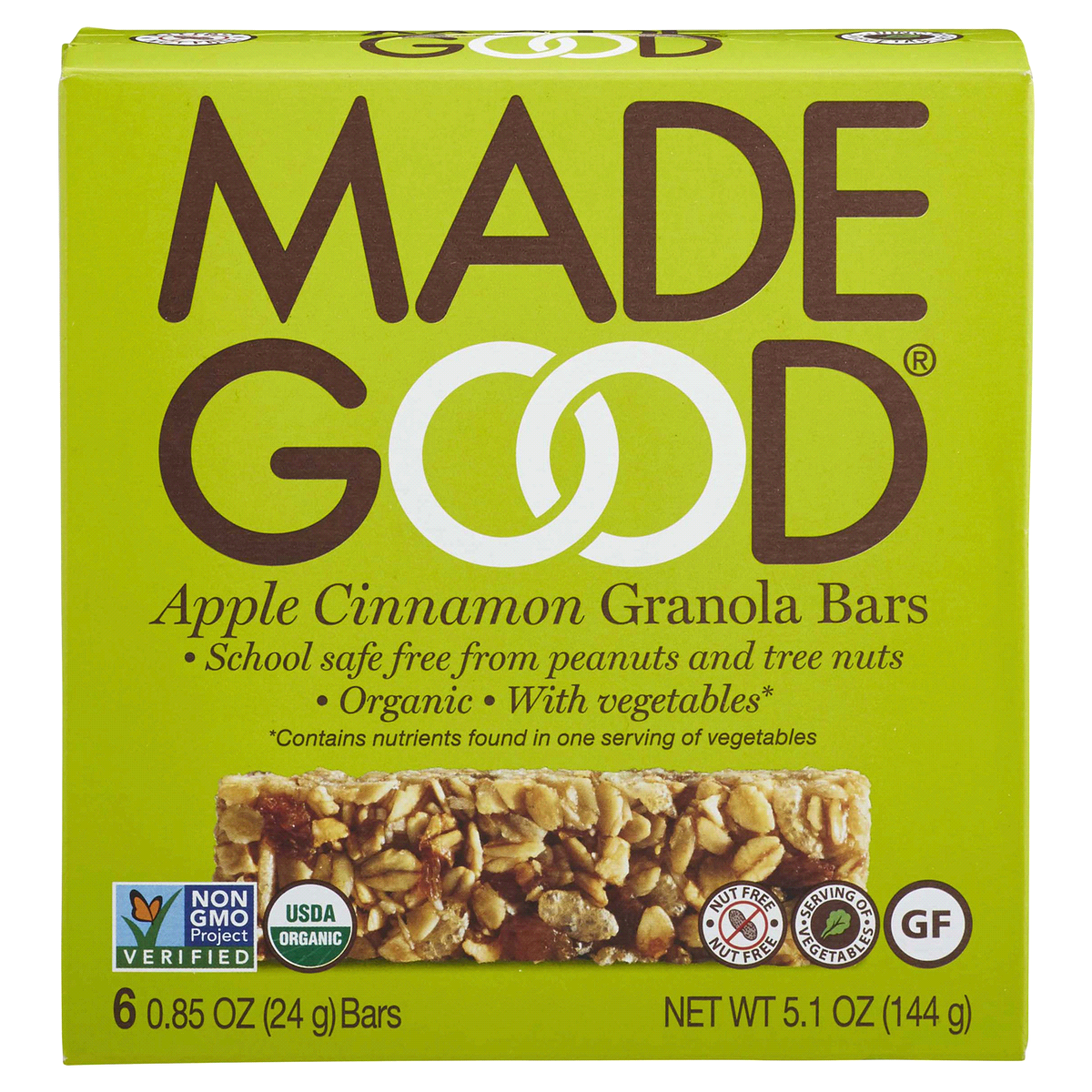 slide 1 of 1, MadeGood Apple Cinnamon Granola Bar, 6 ct; 0.85 oz