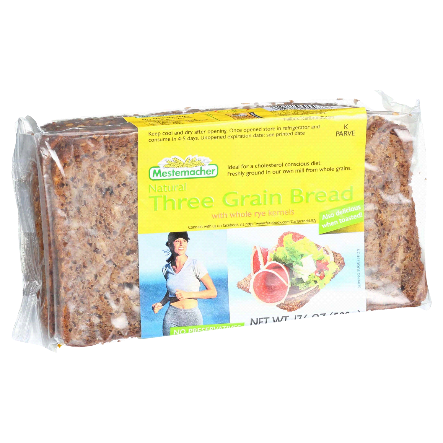 slide 2 of 4, Mestemacher Three Grain Bread with Whole Rye Kernels 17.6 oz, 17.6 oz